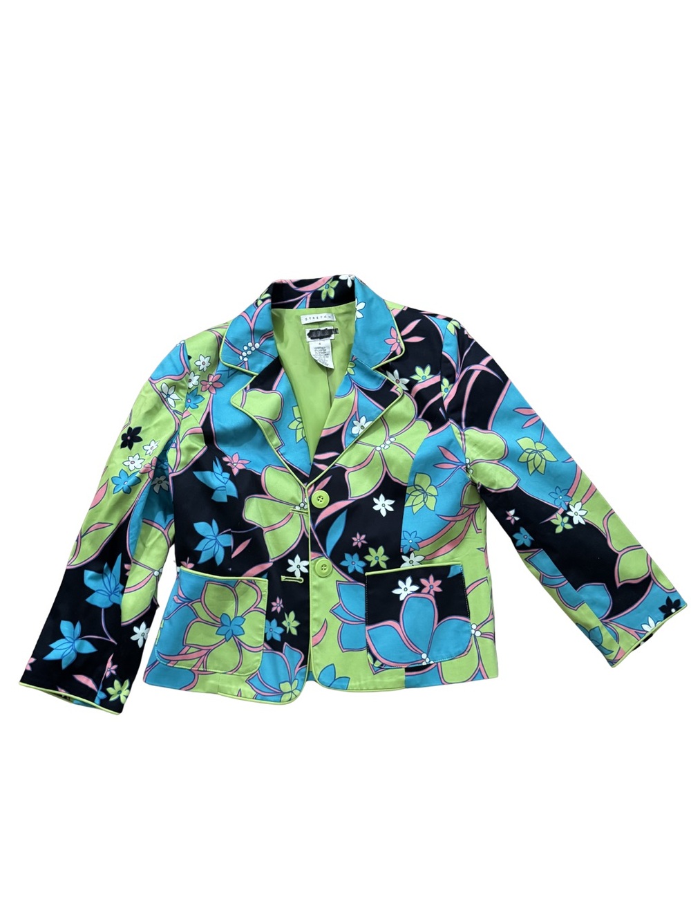 Studio by JPR Floral Patchwork Blazer - Lime Green Blue Black